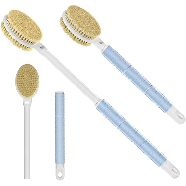 Hanstock Back Scrubber, 43cm Long Wooden Double-Sided Shower Body Brush With Soft And Stiff Bristles For Exfoliating Skin