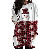 GLIGLITTR Women Christmas Shirt Xmas Tree Truck Crewneck Sweatshirt Plaid T-Shirt Dress Long Sleeve Blouse Pullover Tops