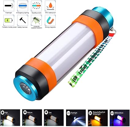 mcswkey lampara led para camping magnetico y portatil recargable usb linterna luz repelente de mosquitos multifuncional impermeable ip68 6 modos de