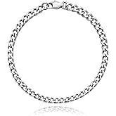 SanThree Solid Pure Titanium Cuban Chain Bracelet 4.5mm Skin Friendly Shinny Curb Link Bracelets for Women Men Valentines Birthday Christmas New Year Gifts, 7.87"