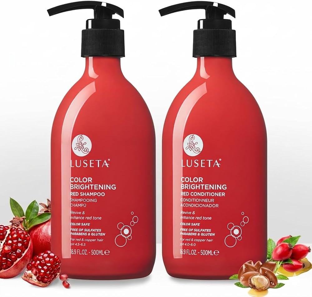 Luseta Color Enhancing Shampoo and Conditioner Set for Red & Copper Hair. Revives & Intensifies Fiery Hues, Adds Radiant Shin
