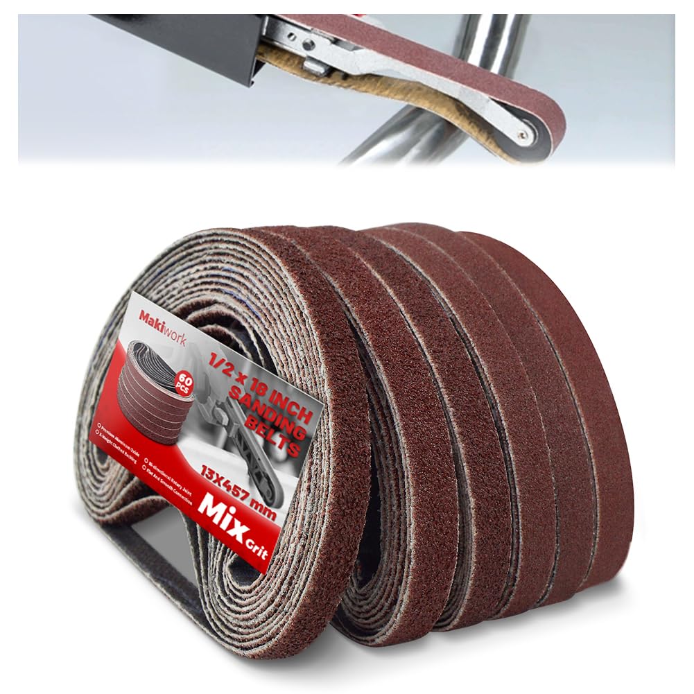 13 x 457 mm Sanding Belts Set - 60-Pack with 40/60/80/120/150/240 Grits, Aluminum Oxide Abrasive Belts for Woodworking
