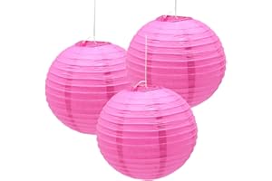 Hocansen 3pcs Paper Lanterns Decorative Round Chinese Paper Lanterns for Birthday Halloween Wedding Baby Bridal Shower Home Decor Party Decoration (12in/Rose)
