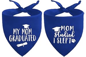 SARYBEI 2025 Blue Graduation Dog Bandanas Puppy Scarf - My Mom Graduated Dog Outfits - 2 Pcs Adjustable Triangle Double-Layer Reversible Pet Bandanas for Small Medium Large Dogs