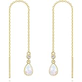 DOVRAN 14k Gold Threaded Earrings for Women 14k Solid Gold Earrings Opal Jewelry Gift for Women
