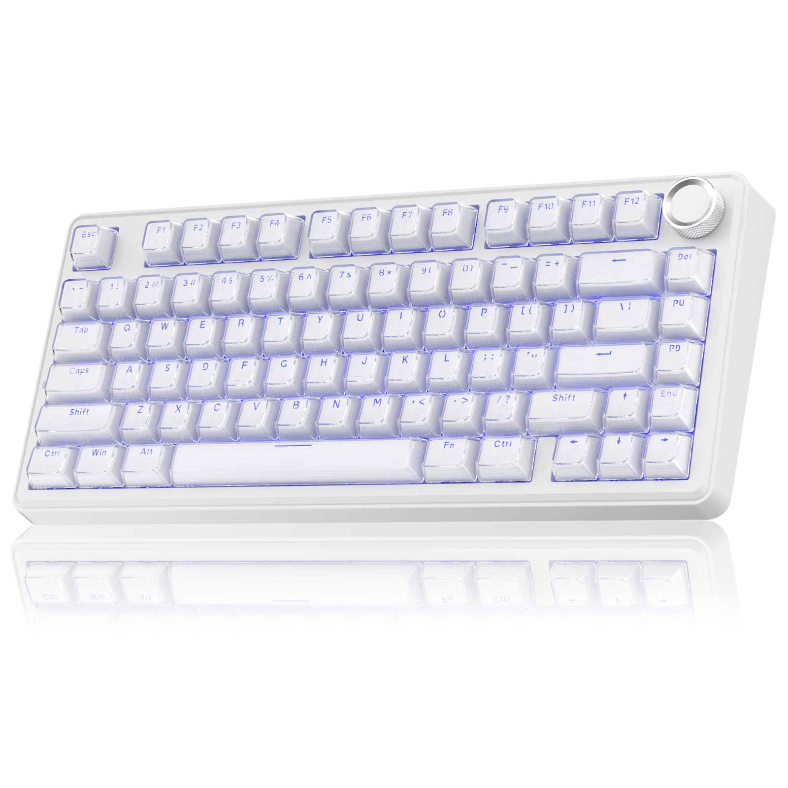 SOLAKAKA A75 Wireless Gaming Keyboard with Multifunction Knob, BT5.0/2.4GHz/USB-C, 75% Mechanical Keyboard, Hot-Swappable, Gasket Creamy Keyboard with RGB Backlit, Crystal Keycaps, for PC/Mac/PC