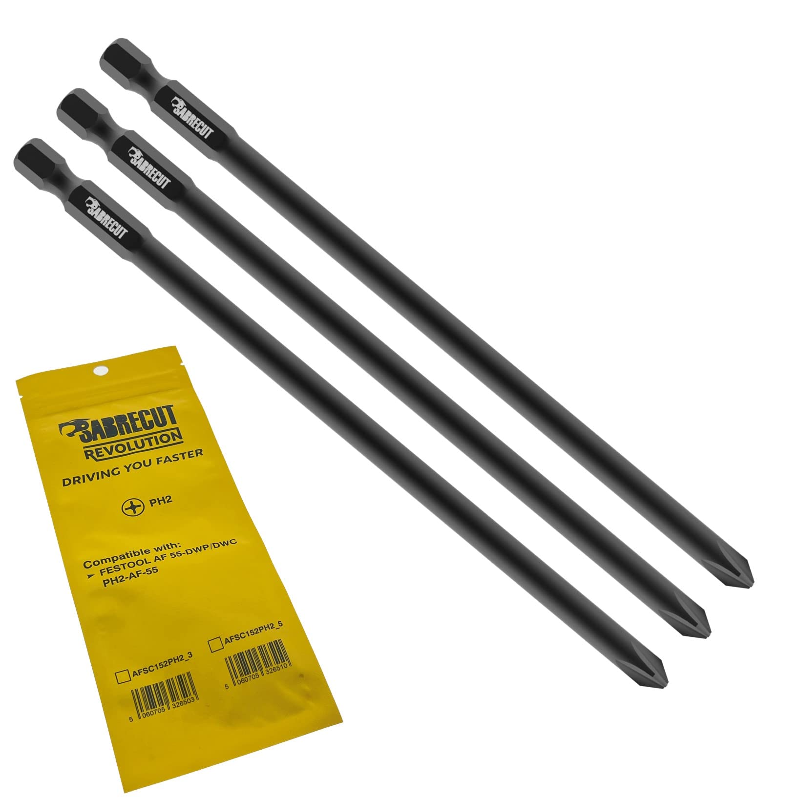 3 x SabreCut AFSC152PH2_3 152mm PH2 for Festool AF 55-DWP/DWC PH2-AF-55 Autofeed Collated Drywall Screwdriver Gun Bit Single Ended Phillips No.2 Heavy Duty