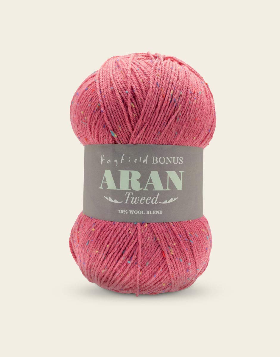 Sirdar Hayfield Bonus Aran Tweed, Raspberry Tweed (638), 400g Pink F011-638