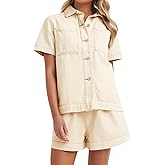 Kedera Summer Denim Set for Women 2 piece Casual Short Sleeve Boxy Shirt Tops and Shorts Pants Lounge Sets Outfits
