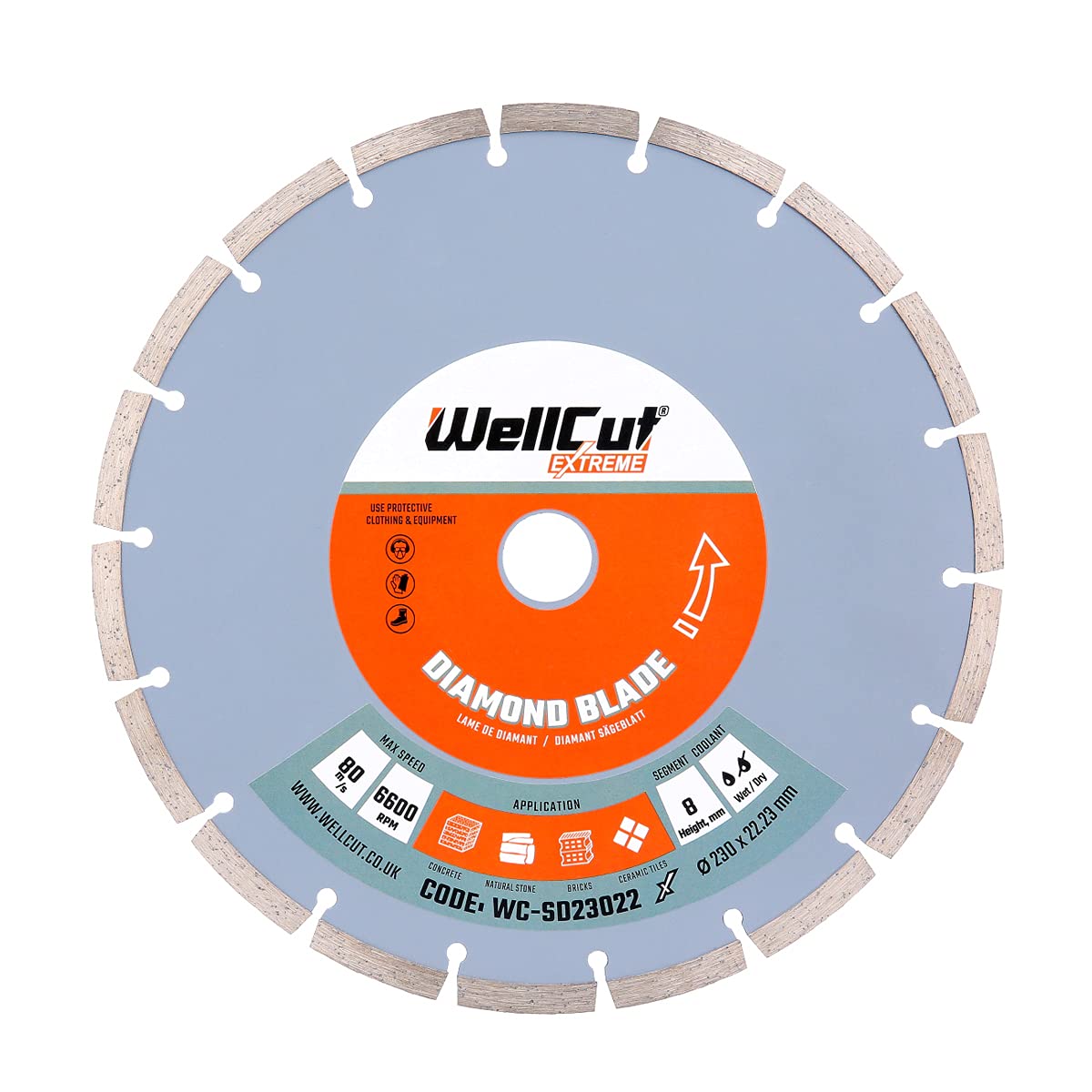 WellCut Diamond Cutting Blades Extreme 22.23mm Bore 115mm, 125mm, 230mm etc (230mm)