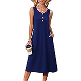 Zeagoo Women Summer Midi Dress 2026 Sleeveless Casual Beach Sundress Button Down Loose Spring Tank Dresses with Pockets