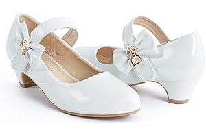 ADAMUMU Girls Low Heel Shoes PU Dress Shoes for Wedding(Little Big Kids)