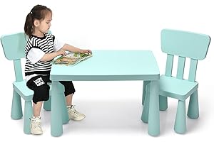 COSTWAY 3-Piece Kids Table and Chairs Set, Lightweight Plastic Children Activity Center for Reading, Writing, Painting, Snack