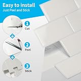 Art3d 10-Sheets Peel and Stick Tile Backsplash 12"x12" White PU Resin Kitchen view 6