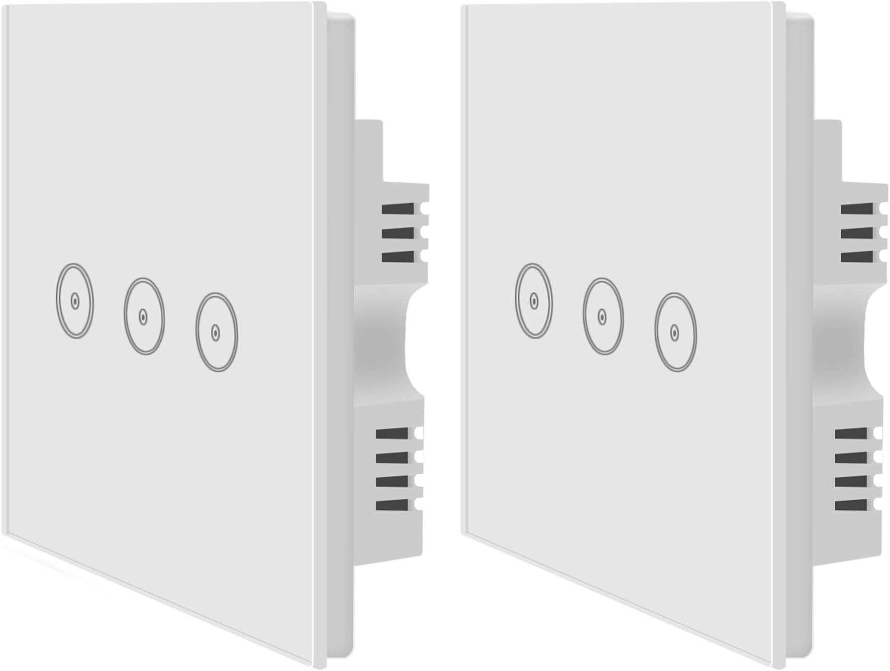Jinvoo (2 packs) WiFi Smart Light Switch 3 Gang UK Smart Touch Switch, Tempered Glass, Wireless Remote, Voice Control, Timing Function, No Hub Required, Compatible with Alexa and Google Home(3 gang)
