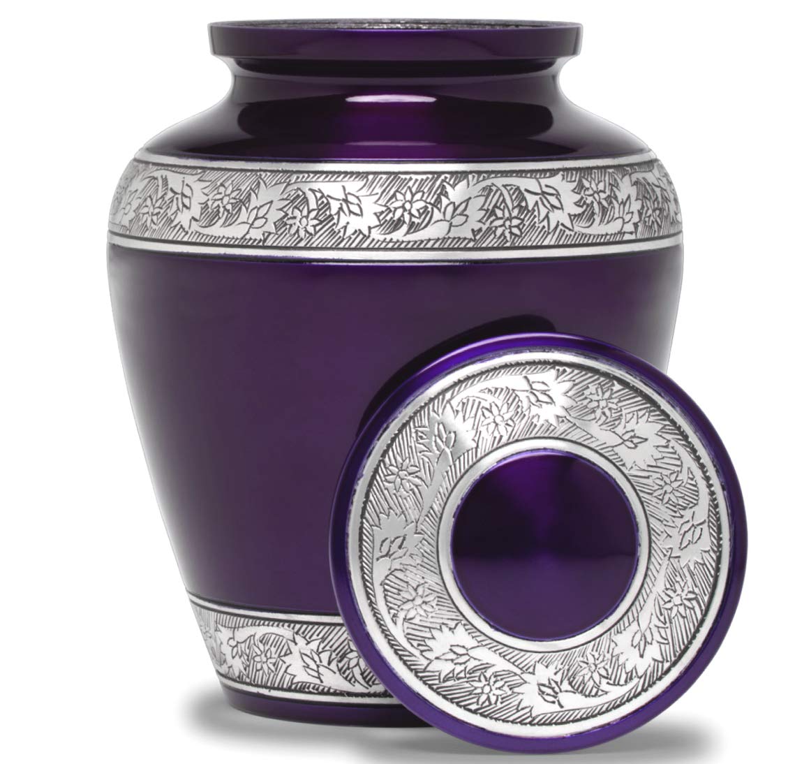 Eternal Harmony Cremation Urn for Human Funeral Ashes with Elegant Finishes to Honor and Remember Your Loved One (Carefully Handcrafted) Purple Silver