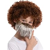 Spooktacular Creations 80s' Painter Brown Curly Clown Afro Wig and Beard, Disco Hippie Costume, Funky Curl Hair for kids for 70s/80s/90s Party Cosplay Halloween Funny Wig