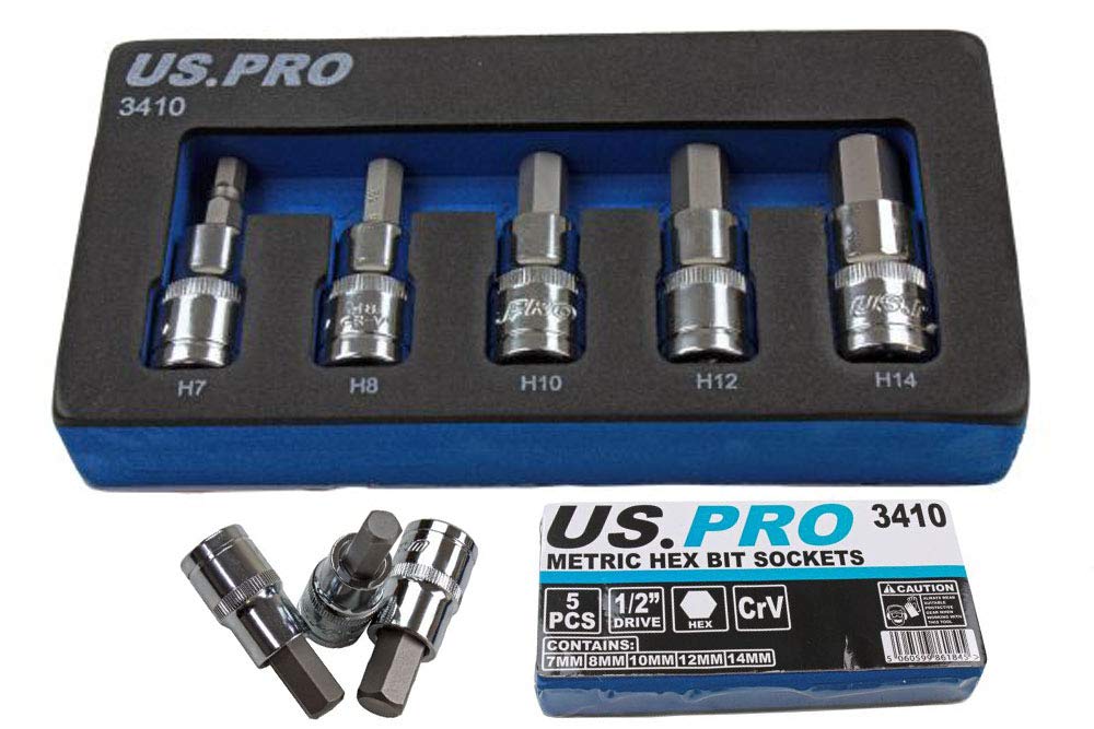 Bergen 5PC 1/2" DR Metric Hex Bit Sockets 1283