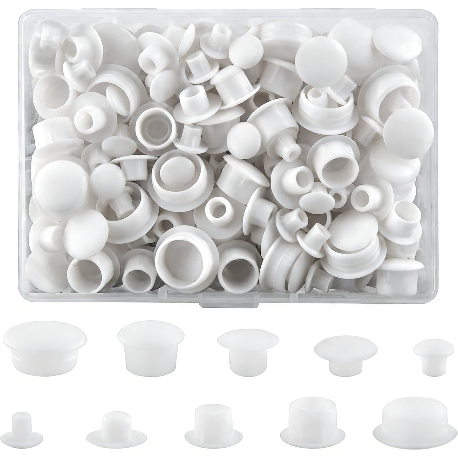 Plastic Hole Plug Set, 5/6/8/10/12mm Round Drill Hole Cover Caps, Round Button Plugs, Push-in Type Hole Plugs, Plastic Button Shelf Hole Plugs for Cabinets Machines Furniture (200)