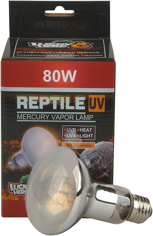 LUCKY HERP Reptile UVA UVB Mercury Vapour Bulb Lamp,80 Watt,R80,E27 Screw Thread,Six-Month Guarantee (Coated)