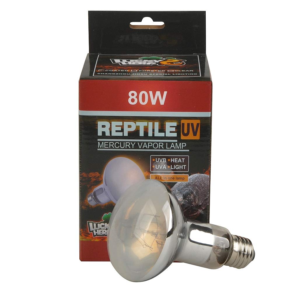 LUCKY HERP Reptile UVA UVB Mercury Vapour Bulb Lamp,80 Watt,R80,E27 Screw Thread,Six-Month Guarantee (Coated)