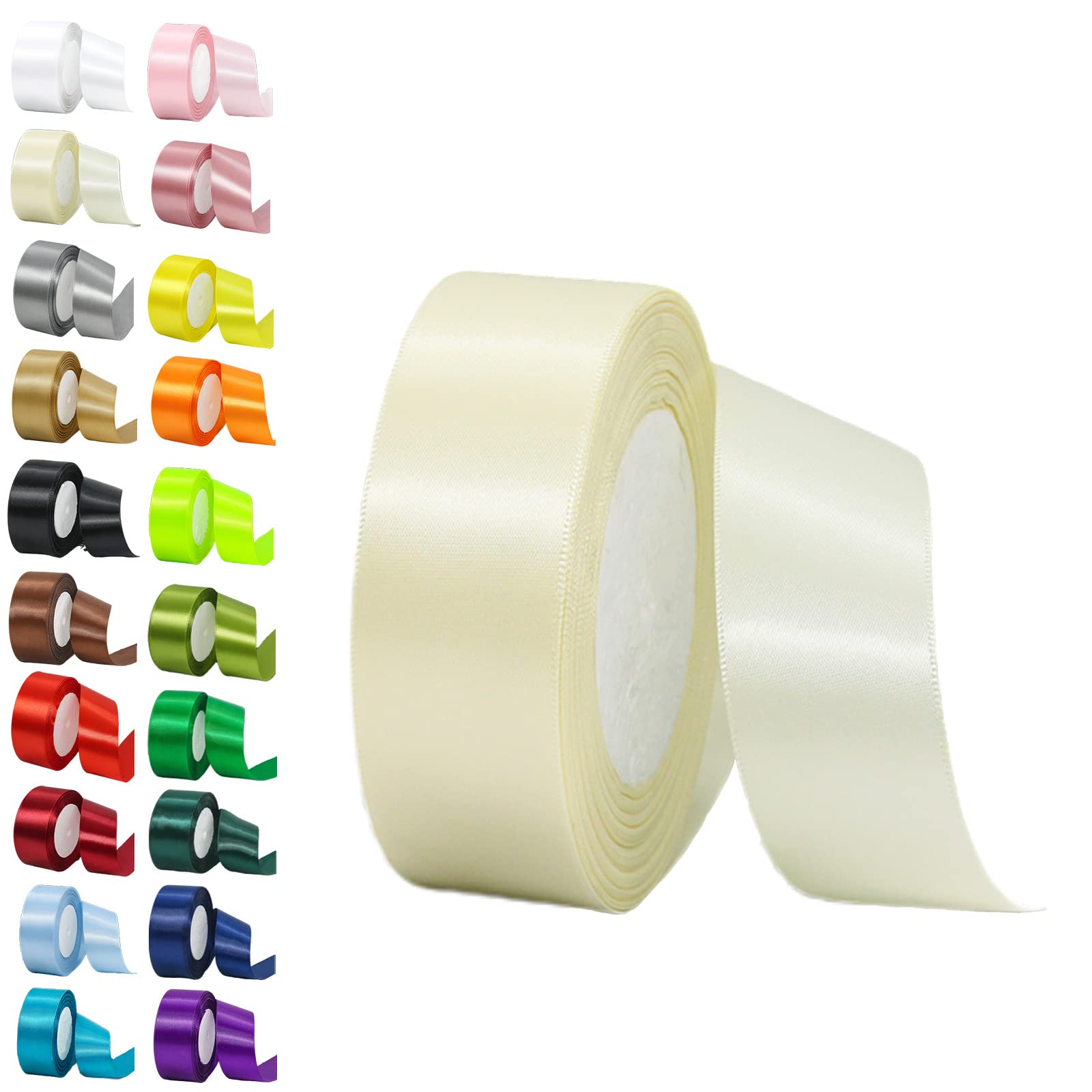 Ivory White Ribbon - 40mm Wide, 22M Length, Solid Double Sided Satin, Thick, Ideal for Gift Wrapping, Wedding, Sewing, Floral & Xmas Presents