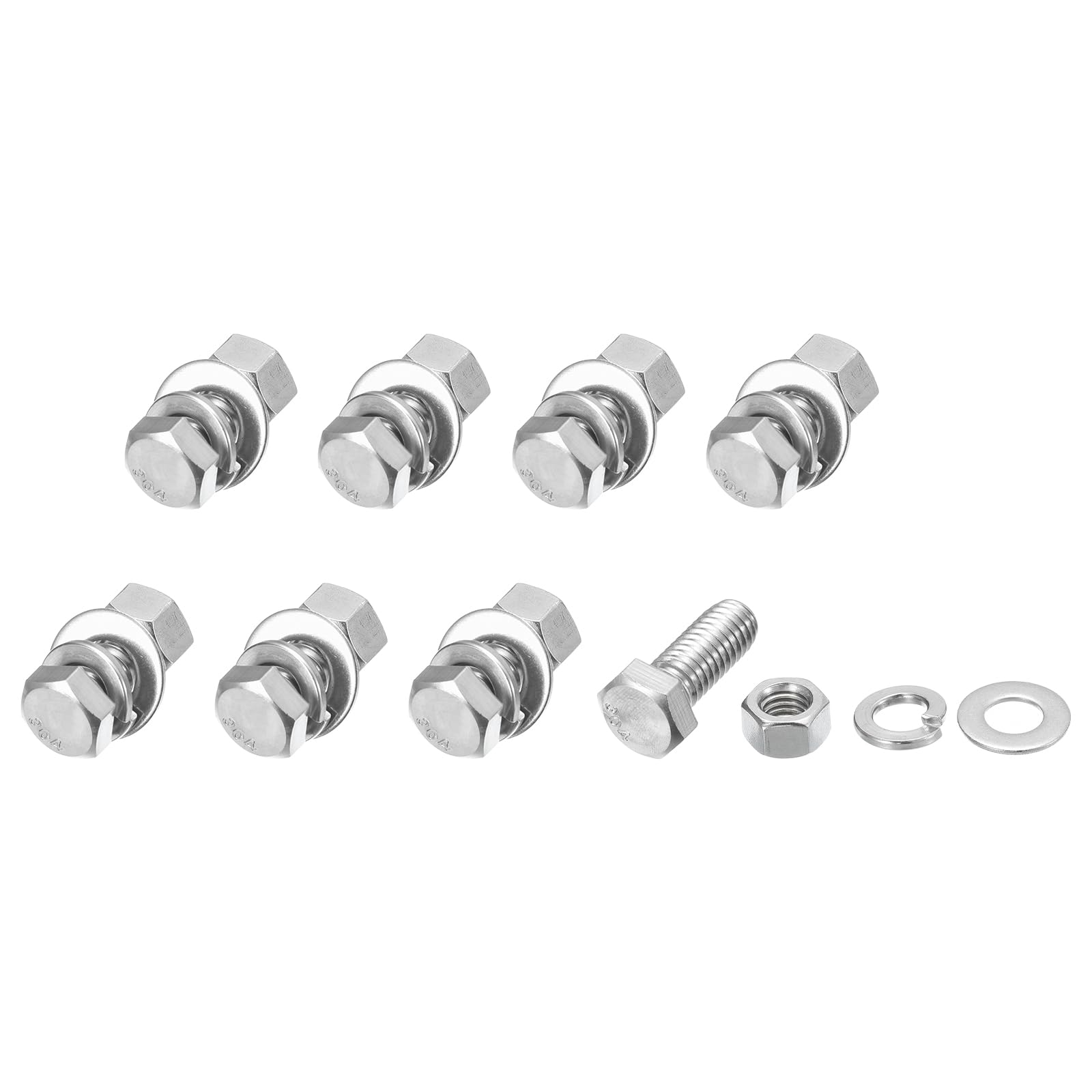 METALLIXITY Hex Head Screws Bolts, Nuts, Flat & Lock Washers Kits (3/8-16x1") 8 Set, Stainless Steel Fully Threaded Machine Screws Bolt Set - for Home Appliance Equipment