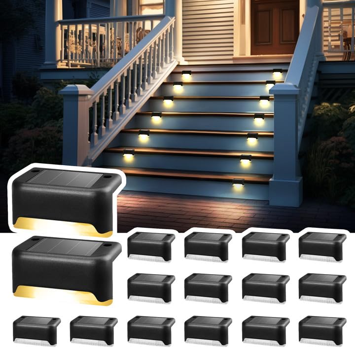 Solpex Solar Deck Lights, 16 Pack Solar Lights Outdoor Garden, Waterproof for Outdoor Stairs, Step, Fence, Yard, Patio, Pathway(Black Warm White) — image 1