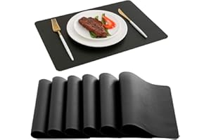 DOLOPL Placemats Black Placemat Leather Table Mats Set of 6 Heat Resistant Easy to Clean Wipeable Waterproof Washable Outdoor Placemats for Kitchen Dining Patio Table Decorations