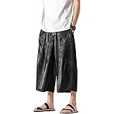 DOSLAVIDA Men's Linen Harem Capri Pants Loose Fit Yoga Beach Shorts Elastic Waist Wide Leg Baggy Cropped Trousers