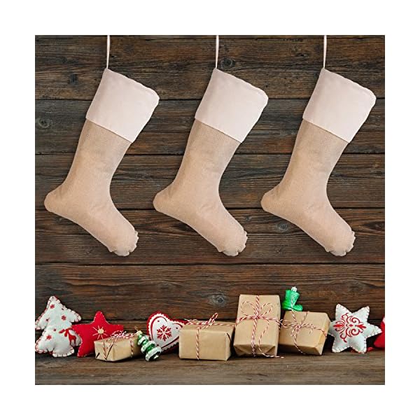 Sumind 6 Packs Burlap Christmas Stockings for Christmas Decorations or DIY (Flaxen) - Image 3