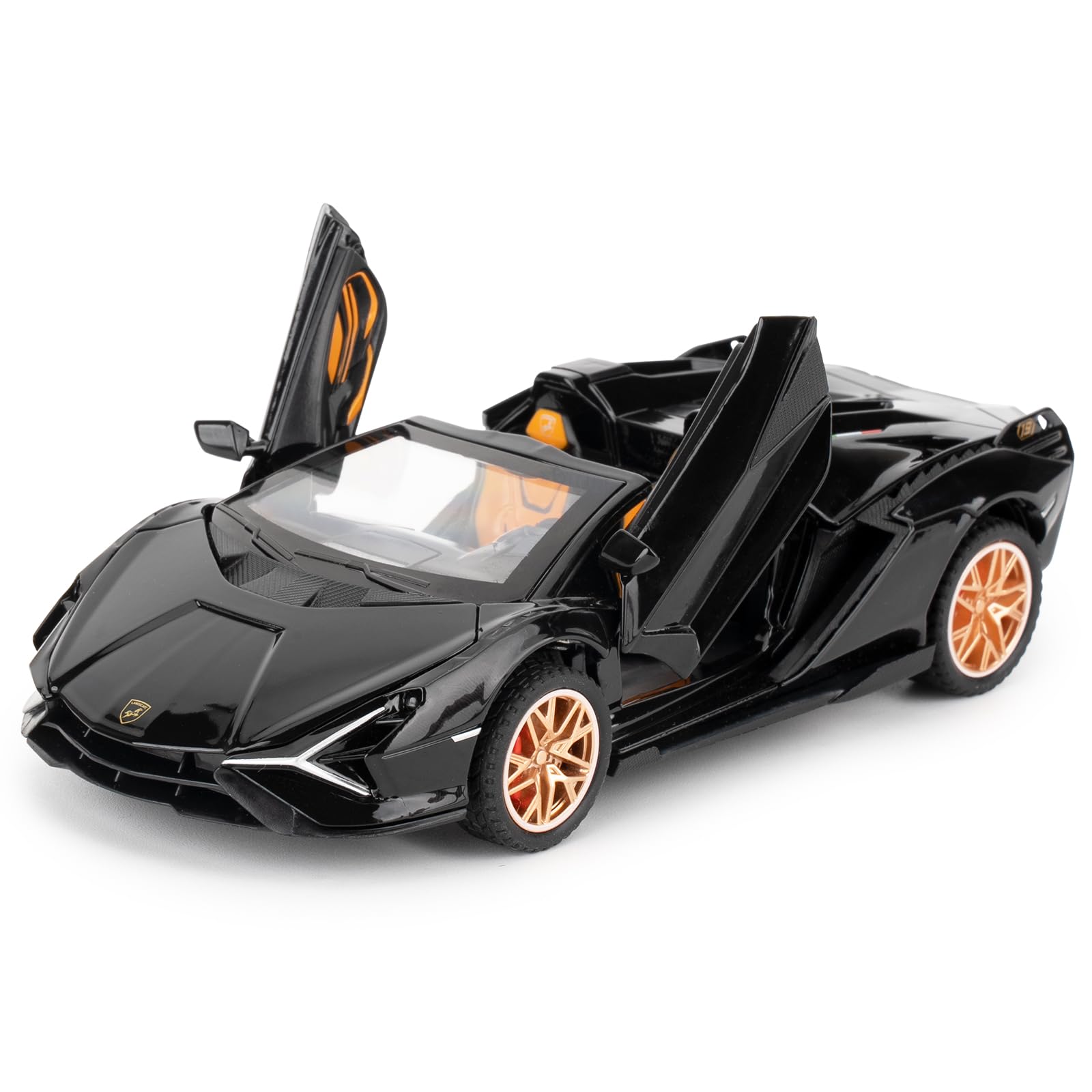 imtfzct 1/32 Lamborghini Sian Roadster Alloy Car Model, Pullback Toy Car with Sound and Light Functions, Suitable for Collectible Car Models, Children's Gift (Black)