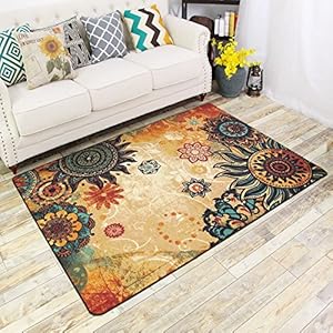 FADFAY 39″ x 59″ Floral Boho Rugs Vintage Style Anti Fatigue Standing Living Room Floor Carpets Non-Skid Indoor Outdoor Retro Area Rugs