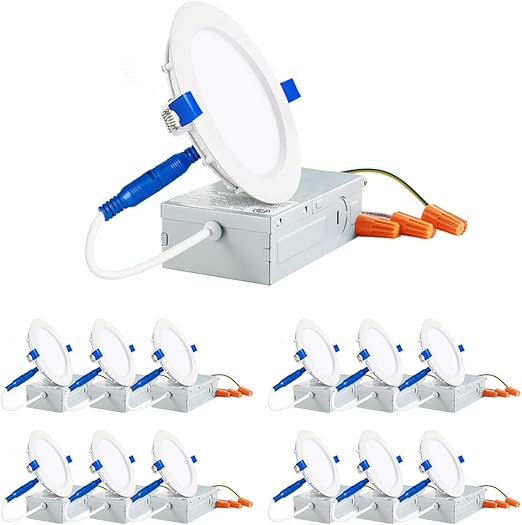 Jjc 4 Inch Slim Led Recessed Lighting With Junction Box Ultra Thin Led Canless Ceiling Down Lights 5000k Daylight 9w 60w Eqv 650lm Dimmable Wafer Light Ic Rated Etl Energy Star Certified 12