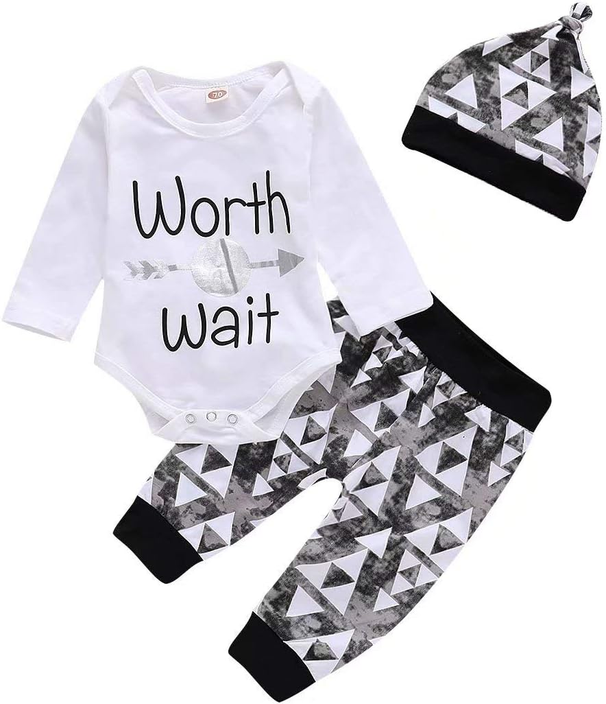 CETEPY Baby Boy Girl Clothes Romper Outfits 3Pcs Newborn Romper +Pants+Hat 0-24Months