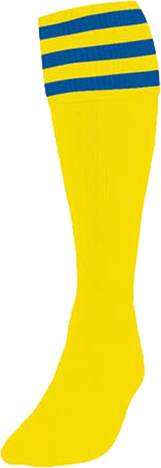 Precision Training PT 3 Stripe Football Socks Boys Yellow/Royal Blue