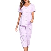 PNAEONG Women Pajama Set Sleepwear Tops with Capri Pants Casual and Fun Prints Pajama Sets