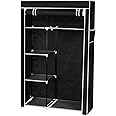 Volowoo Portable Closet Wardrobe, Closet Storage Organizer Rack with Shelves and Cover for Hanging Clothes, Non-Woven Fabric, Quick and Easy to Assembly (64'', Black)