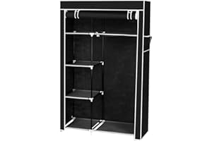 Volowoo Portable Closet Wardrobe, Closet Storage Organizer Rack with Shelves and Cover for Hanging Clothes, Non-Woven Fabric, Quick and Easy to Assembly (64'', Black)