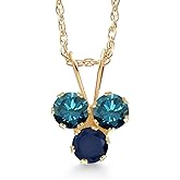 Gem Stone King 14K Yellow Gold Blue Diamond and Blue Sapphire 3-Stone Pendant Necklace For Women (0.35 Cttw, Gemstone April Birthstone, Round 3MM, 18 Inch Chain)