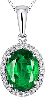 Beyond jewelry Natural Oval Emerald Solid 14K White Gold Genuine Diamond Pendant