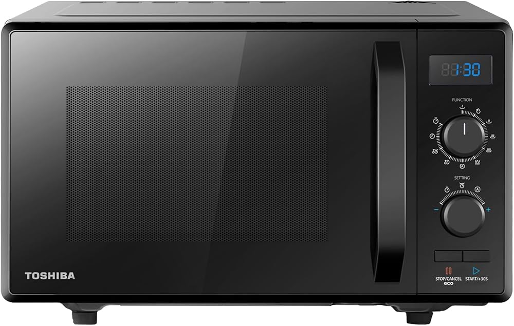 Toshiba 900W 23L Microwave Oven with 1050W Grill, 8 Auto Menus, Black
