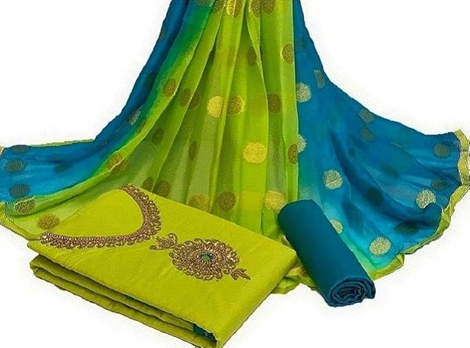 Blue Wish Exclusive Chanderi Cotton Khatli Hand Work Salwar Siut Material With Dupatta