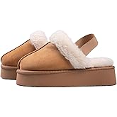 E E EMPTY ENTIRE Women's Platform Slippers, Suede Fuzzy Slippers with Strap