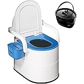 Bedside Commode Toilet for Elderly, Portable Toilet for Adults with Full-Surround Anti-Slip, Armrests, Double Layer Odor Sealed, Bedside Commode Chair for Toilet with Arms, Blue