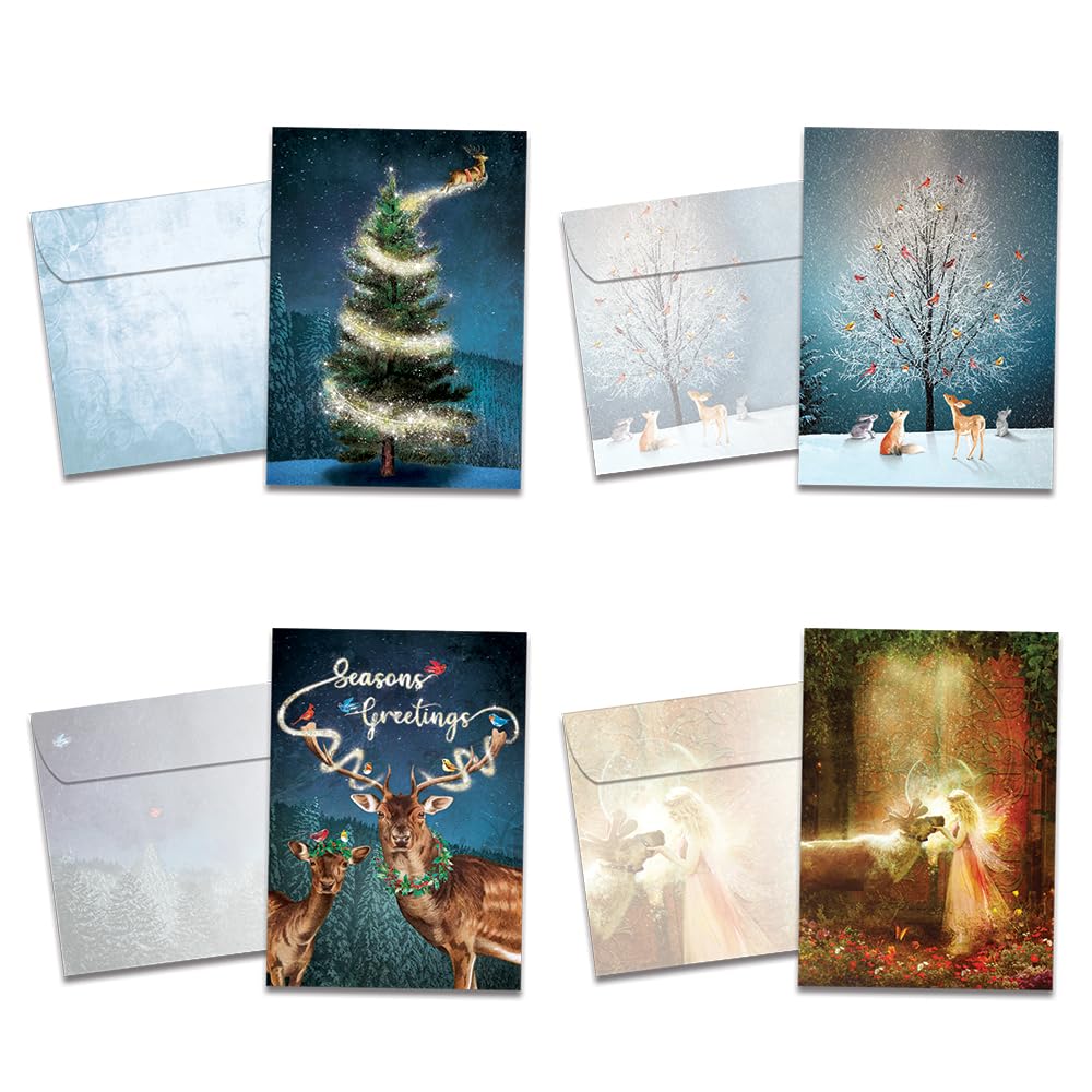 Tree-Free Greetings - Season's Greeting Cards - Artful Designs - 16 Assorted Cards + Matching Envelopes - Made in USA - 100% Recycled Paper - 5 x 7 - Magical Holiday (GP54087)
