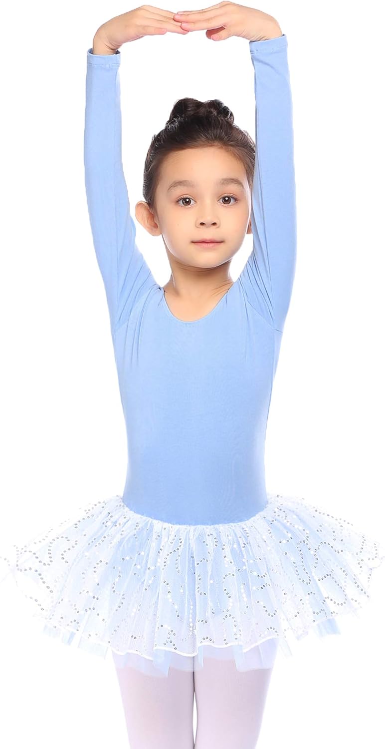 Zaclotre Girls Ballet Long Sleeve Leotards with Tutu Skirt for Dance: Clothing