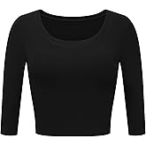 OThread & Co. Women's 3/4 Sleeve Scoop Neck Crop Top Basic Comfy Ribbed Knit Tee