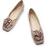 C.Paravano Ballet Flats for Women | Women's Flat Shoes | Womens Square Toe Flats | Slip On Dress Leather Shoes | Flower Flats (Size 11,Light Coffee)