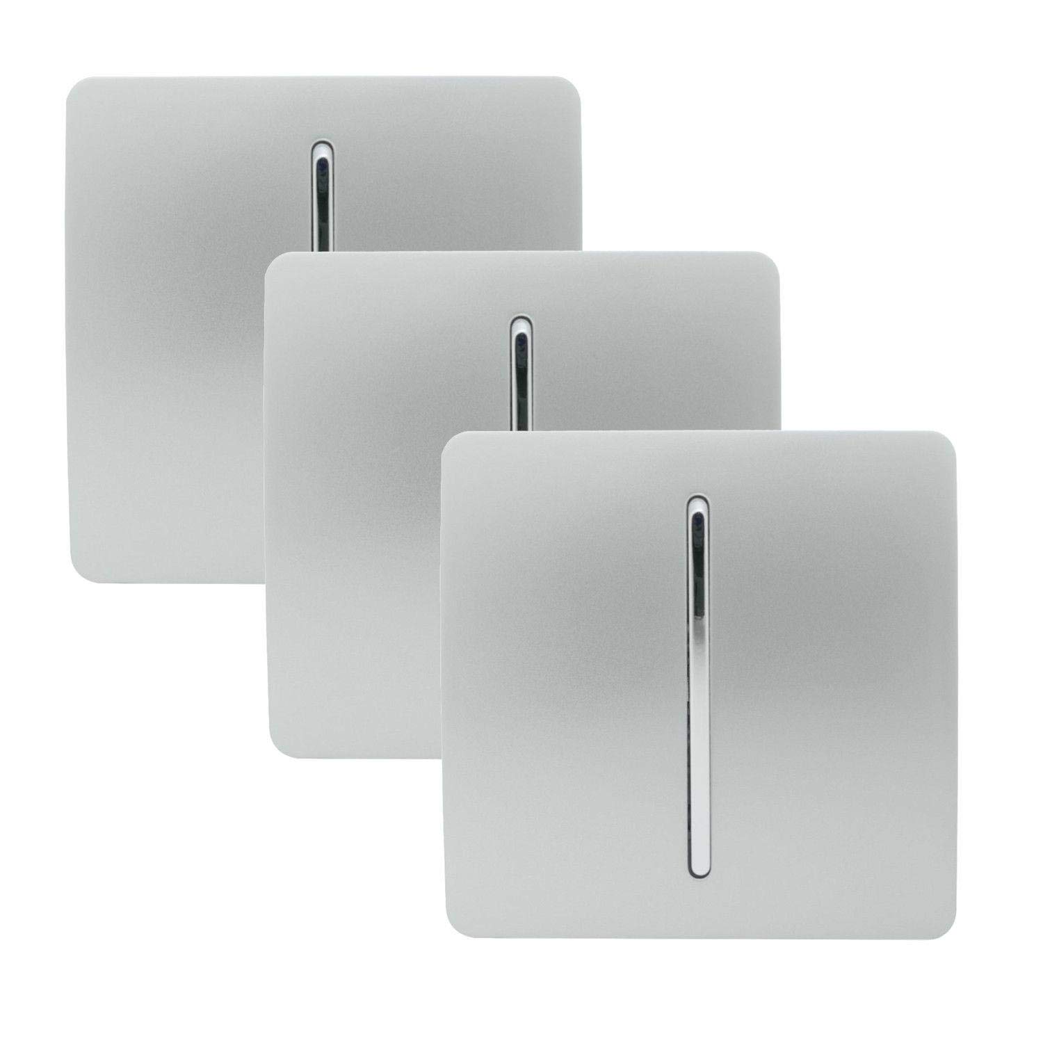 Trendi 1 Gang 2 Way Artistic Modern Glossy 10 Amp Rocker Tactile Light Switch Silver (3 Pack)